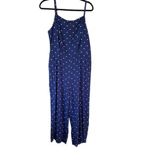 Navy Blue Sz Large Polka Dot Linen Blend‎ Cottagecore Layering Wide Leg Jumpsuit